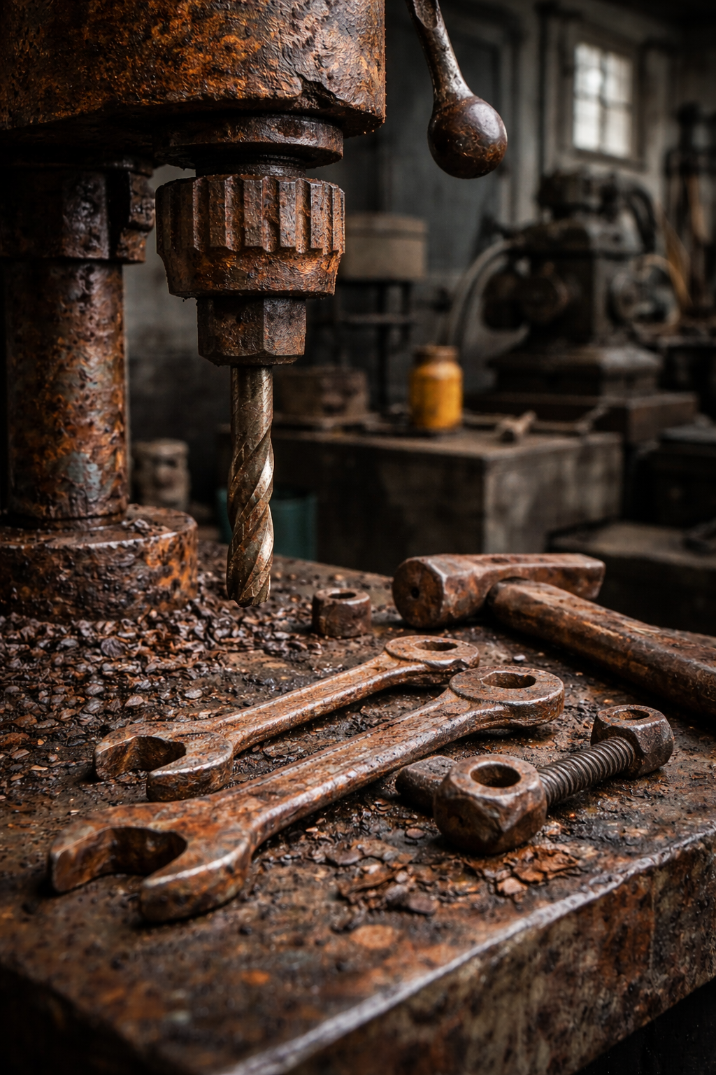 Rusted tools and machinery